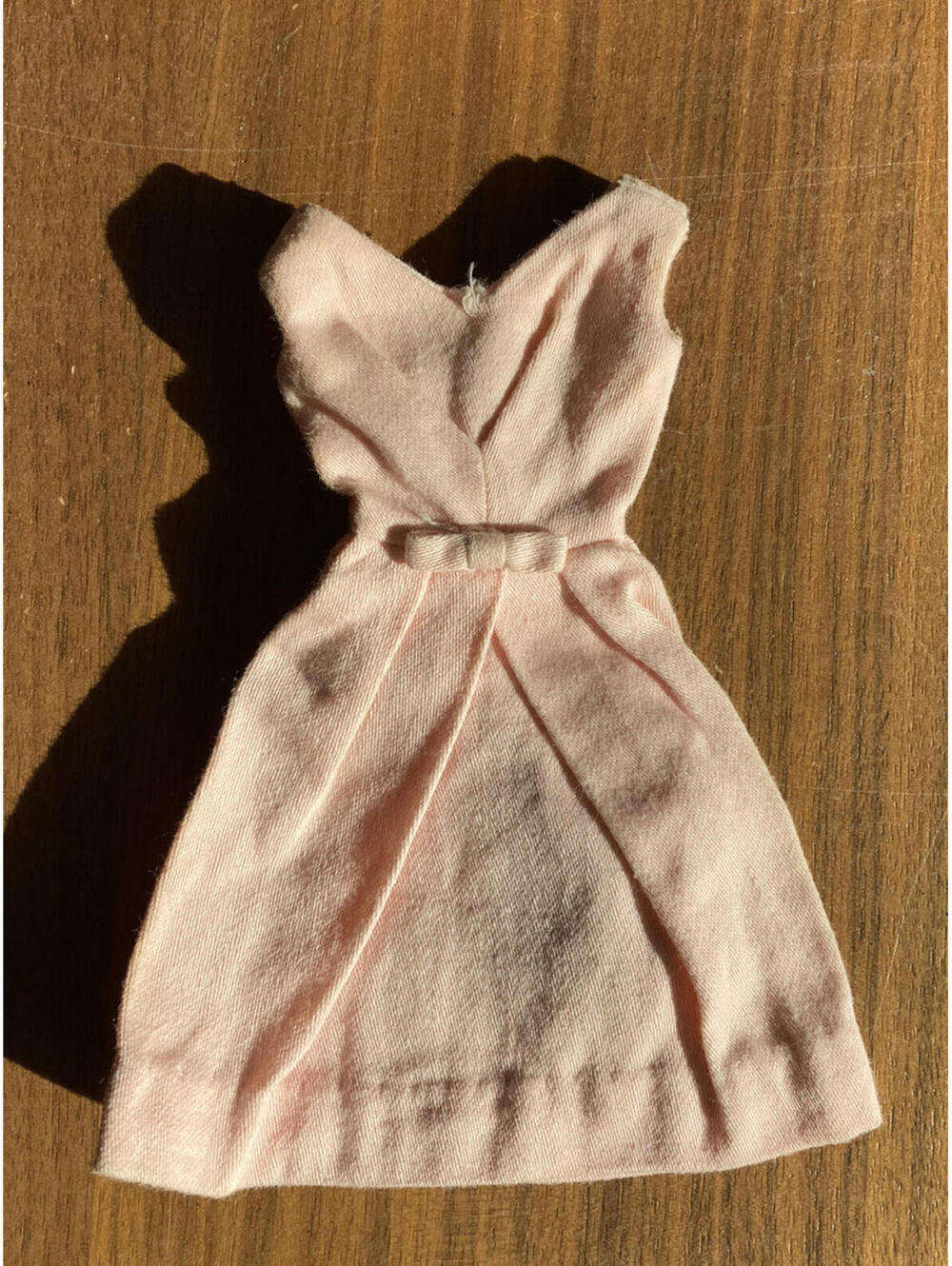Barbie Doll Clothes PAK Outfit Pale Pink Cotton Campus Belle Bow Dress Vintage